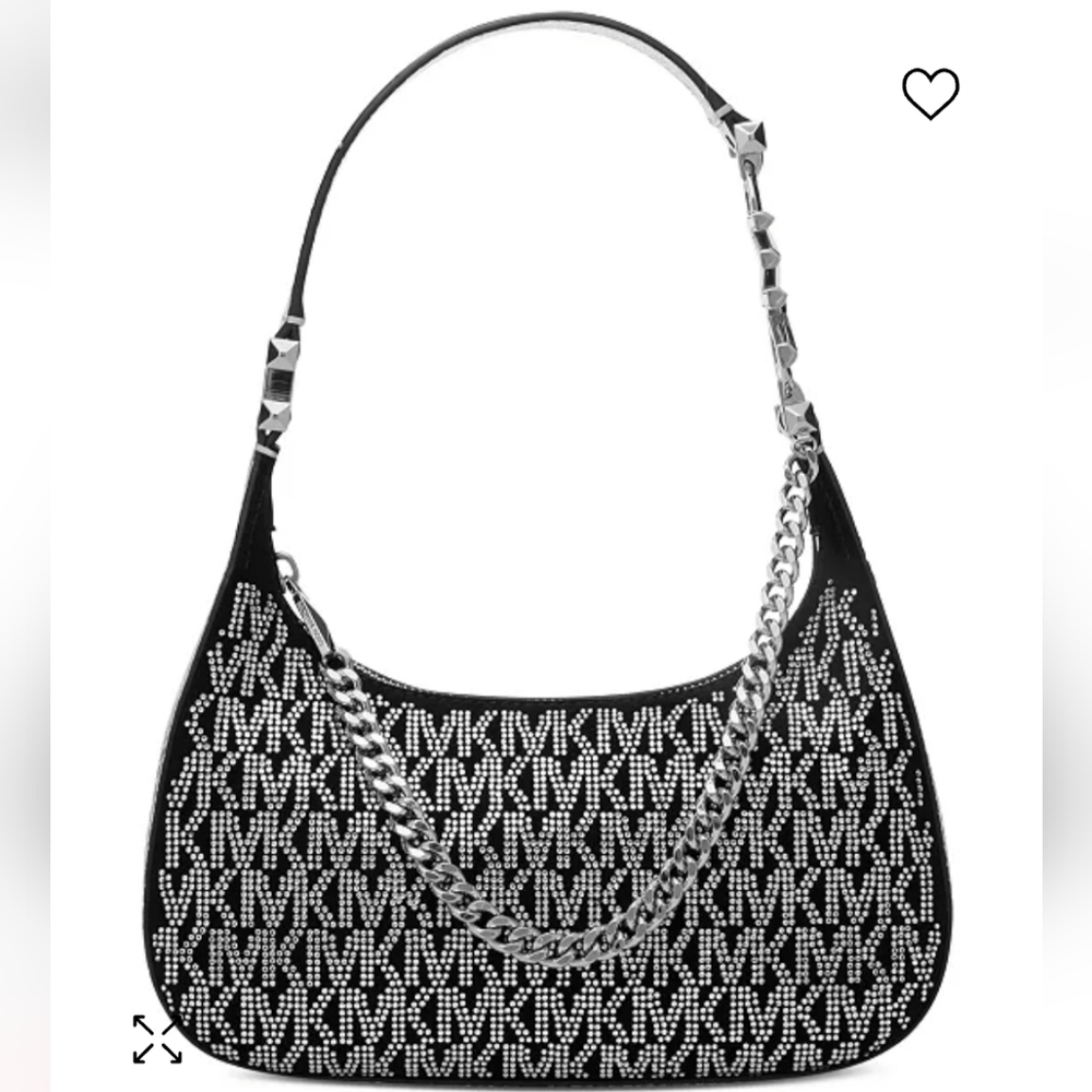 Michael Kors Small Piper Crystal Logo Suede Shoulder Bag